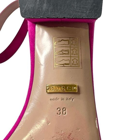 Gucci Fuchsia Pink Suede Horsebit Ankle Strap Sandals EU 38 US 8 Block Heel Pump - Picture 8 of 9